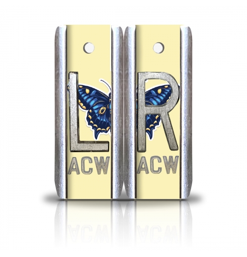 1 7/8" Height Aluminum Style Custom X Ray Markers, Blue Butterfly Design